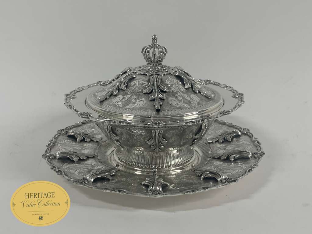 CHASED SOUP BOWL WITH TRAY