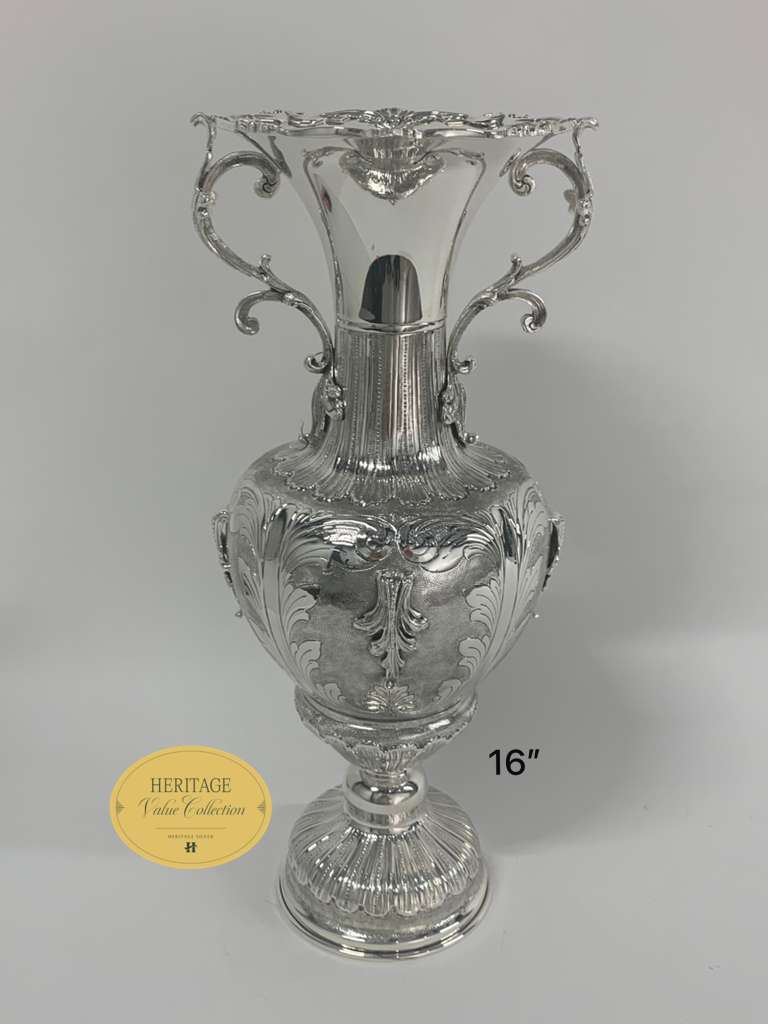 CHASED VASE WITH HANDLE