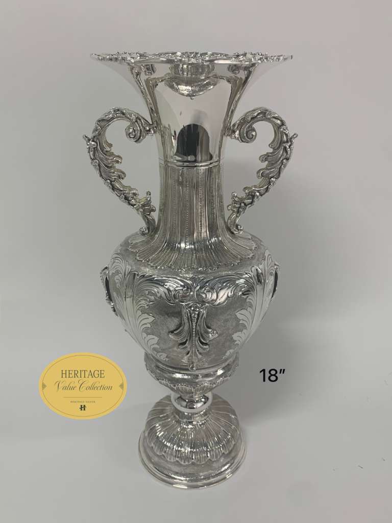 LARGE CHASED VASE WITH HANDLE