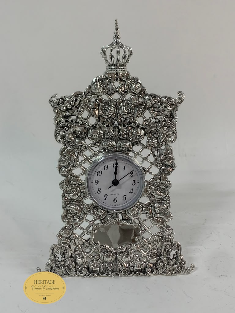 CHASED CLOCK WITH CROWN ON TOP