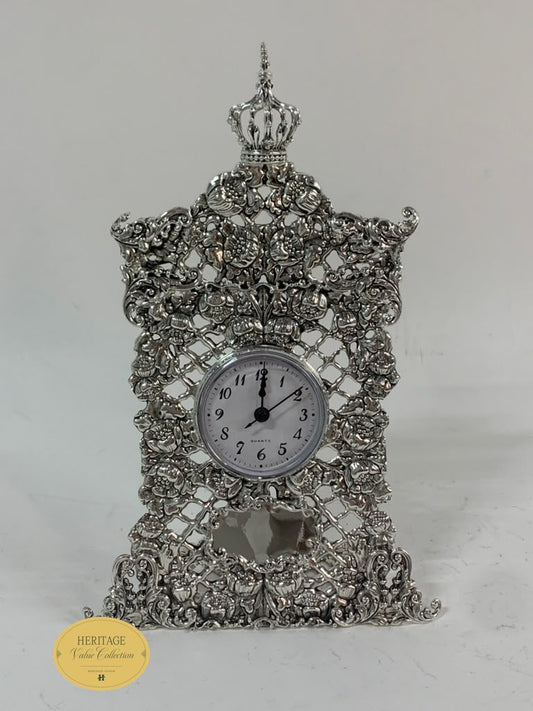 CHASED CLOCK WITH CROWN ON TOP